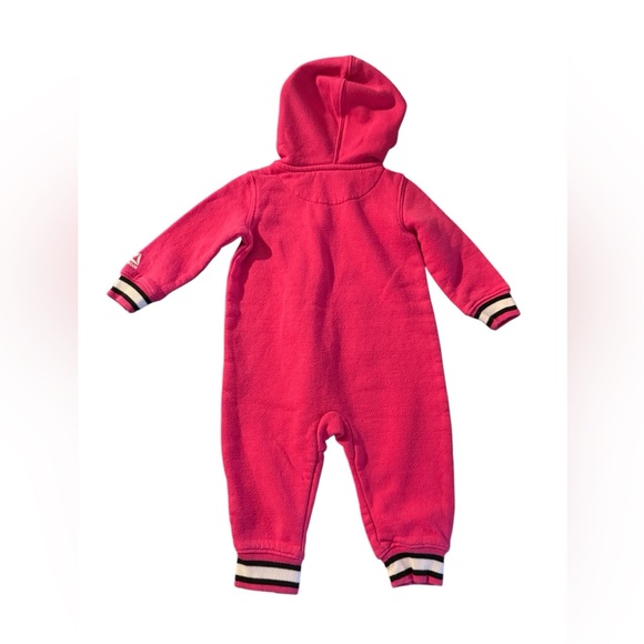 Reebok Girls 6-9 Months One Piece Hooded Full Zip Up Romper Jumpsuit Bright Pink - Picture 2 of 3